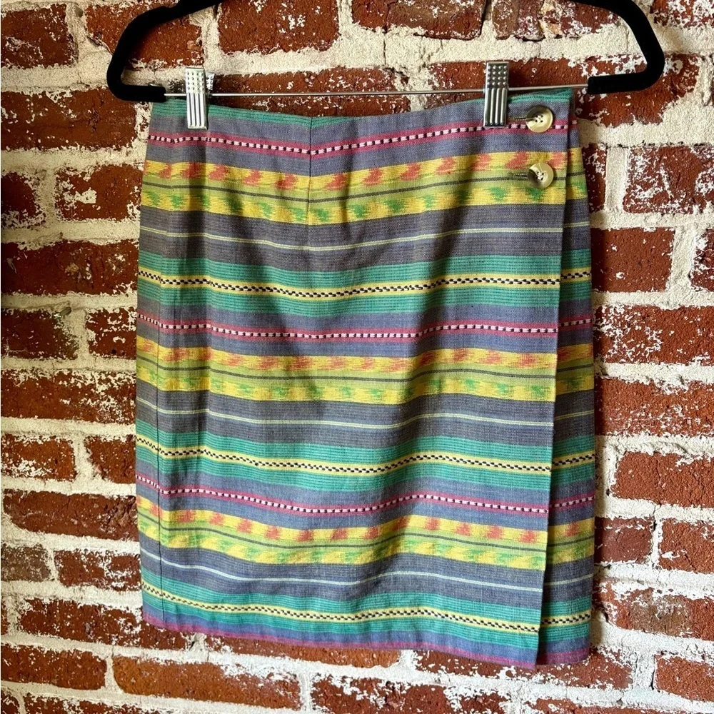 Vintage Jigsaw patterned multi color wrap mini skirt